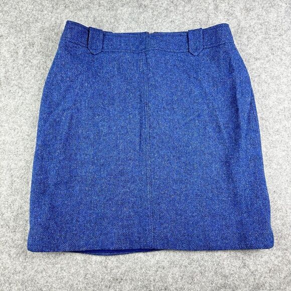 Talbots Wool Blend Straight Skirt Womens 8P Petite Blue Lined Herringbone Zip - Picture 1 of 10